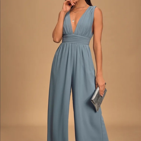 Lulus Pants - LULUS Divine Muse Slate Blue Wide Leg Jump Suit